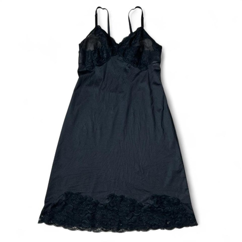 Wonder Maid‎ Style 2995 Black Baby doll Lace Trim Slip 100% Antron Whimsigoth